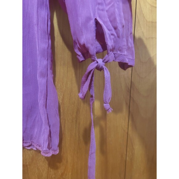VTG Y2K Tailor B Moss Sheer Purple Blouse-Lace-Tie‎ Sleeve-Sz S-Fairy-Whimsigoth - Picture 5 of 10